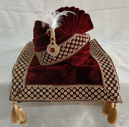 Red Wedding Turban & Shawl Set: Indian Groom Sherwani Safa Combo