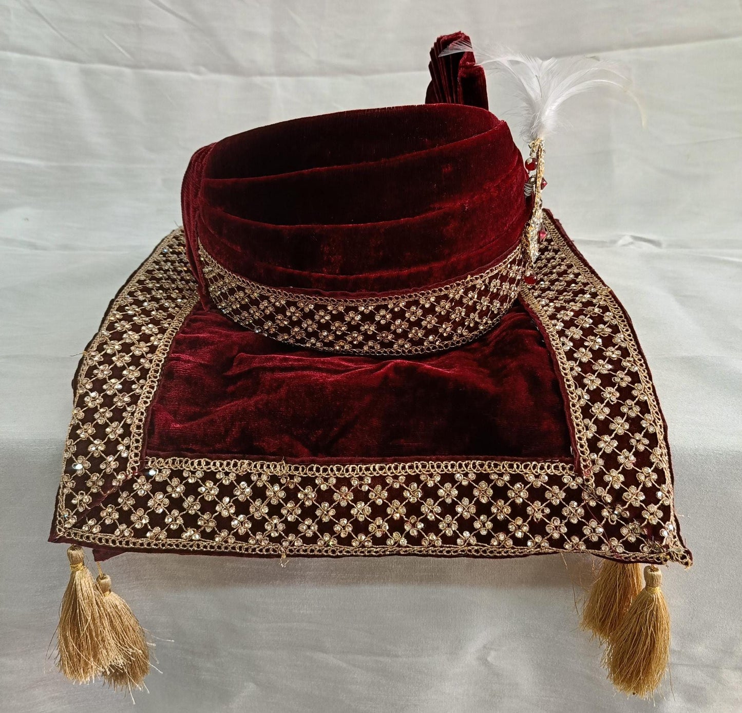 Red Wedding Turban & Shawl Set: Indian Groom Sherwani Safa Combo