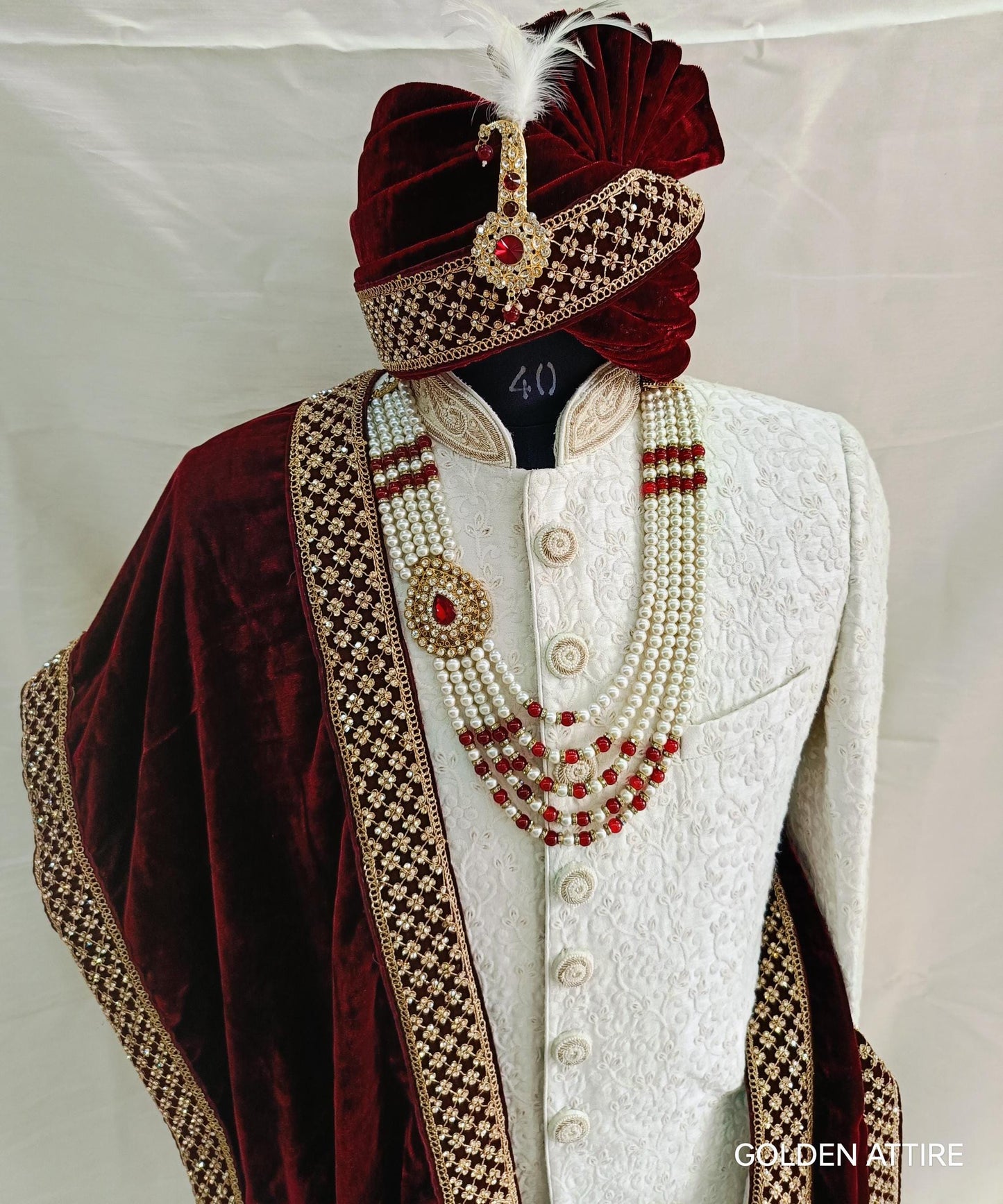 Red Velvet Groom Shawl: Embroidered Indian Wedding Dupatta