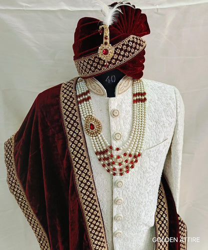 Red Velvet Groom Shawl: Embroidered Indian Wedding Dupatta