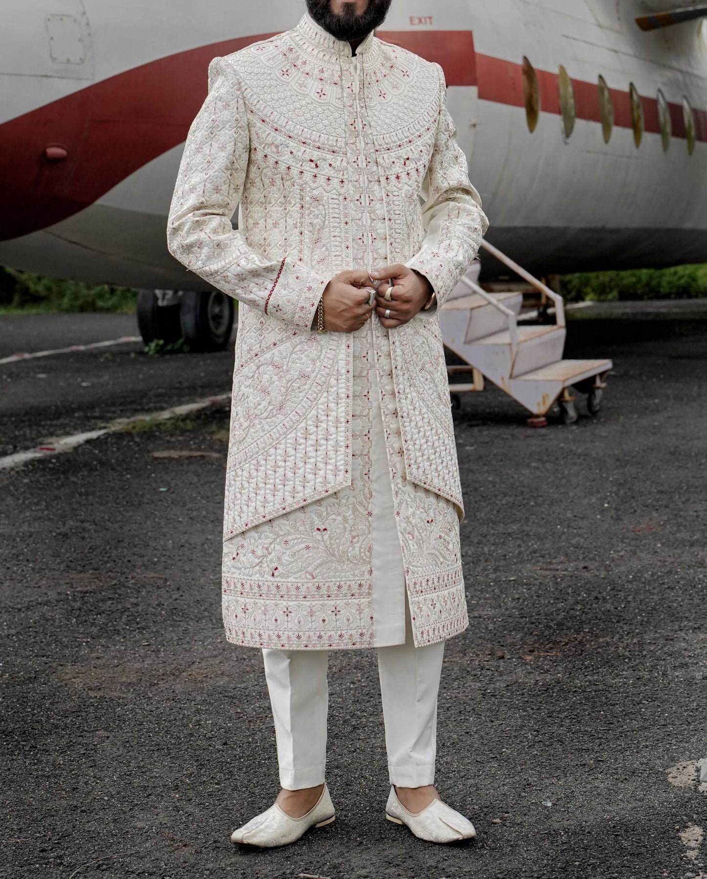 White Sherwani Set, Indian Wedding Groom Outfit