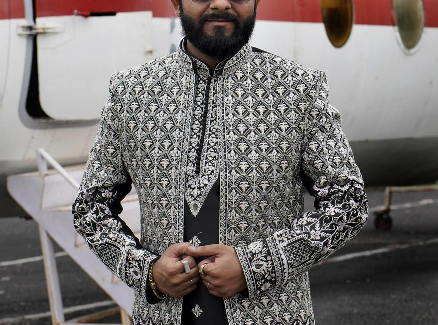 Elegant Indo Western Sherwani Set: Indian Groom Outfit