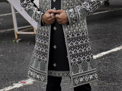 Elegant Black Indo Western Sherwani, Groom Outfit, Engagement Dress