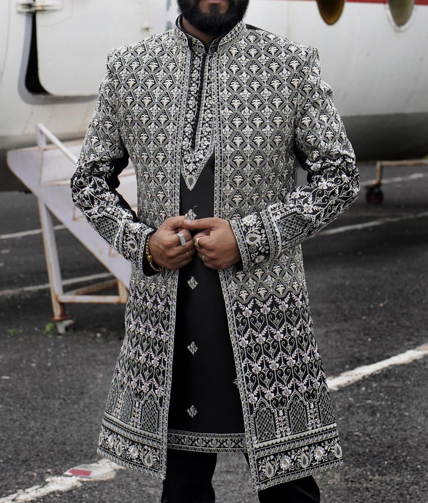 Elegant Indo Western Sherwani Set: Indian Groom Outfit