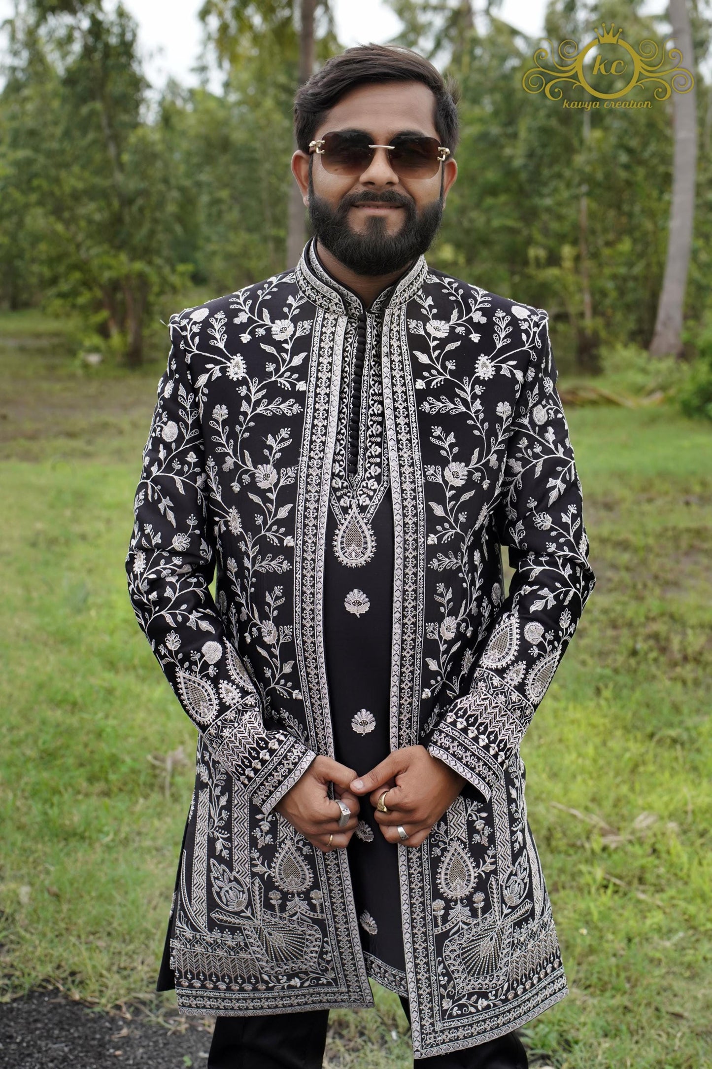 Elegant Black Indo Western Sherwani, Groom Outfit, Engagement Dress