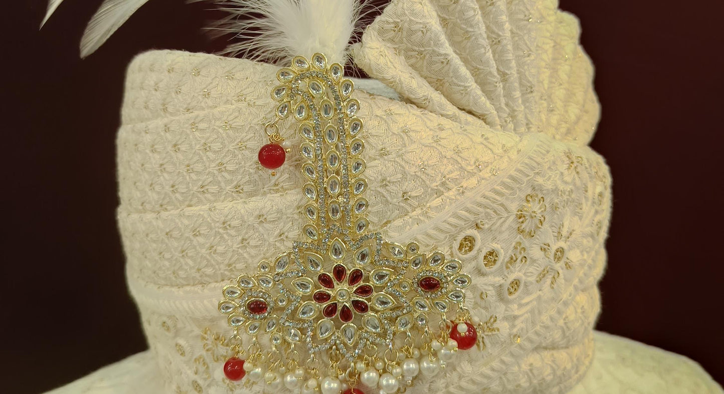 Indian Groom Turban Brooch: Beaded Dhula Kalangi