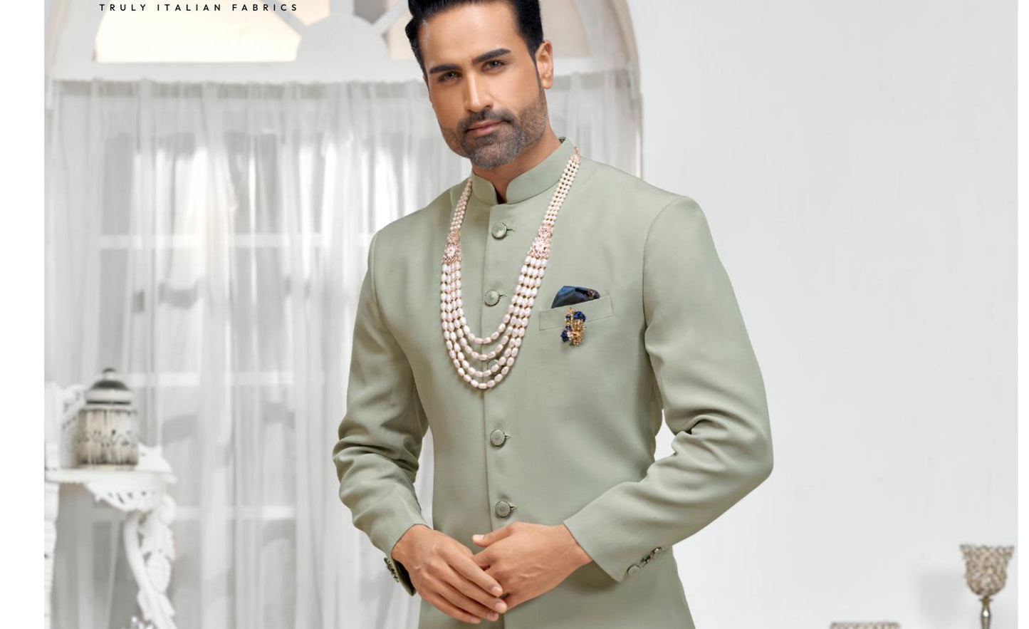Sage Green Sherwani Set, Golden Zardozi Embroidery Groom Outfit,