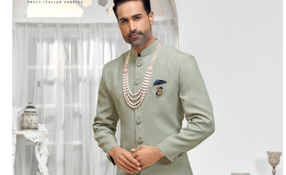 Sage Green Sherwani Set, Golden Zardozi Embroidery Groom Outfit,