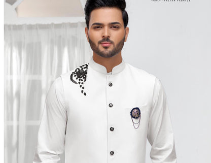 Handcrafted White Nehru Jacket: Groom Wedding Modi Jacket
