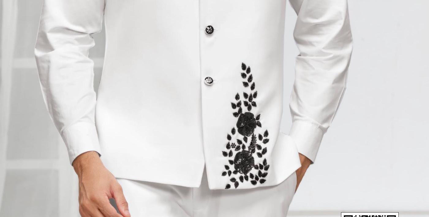 Handcrafted White Nehru Jacket: Groom Wedding Modi Jacket