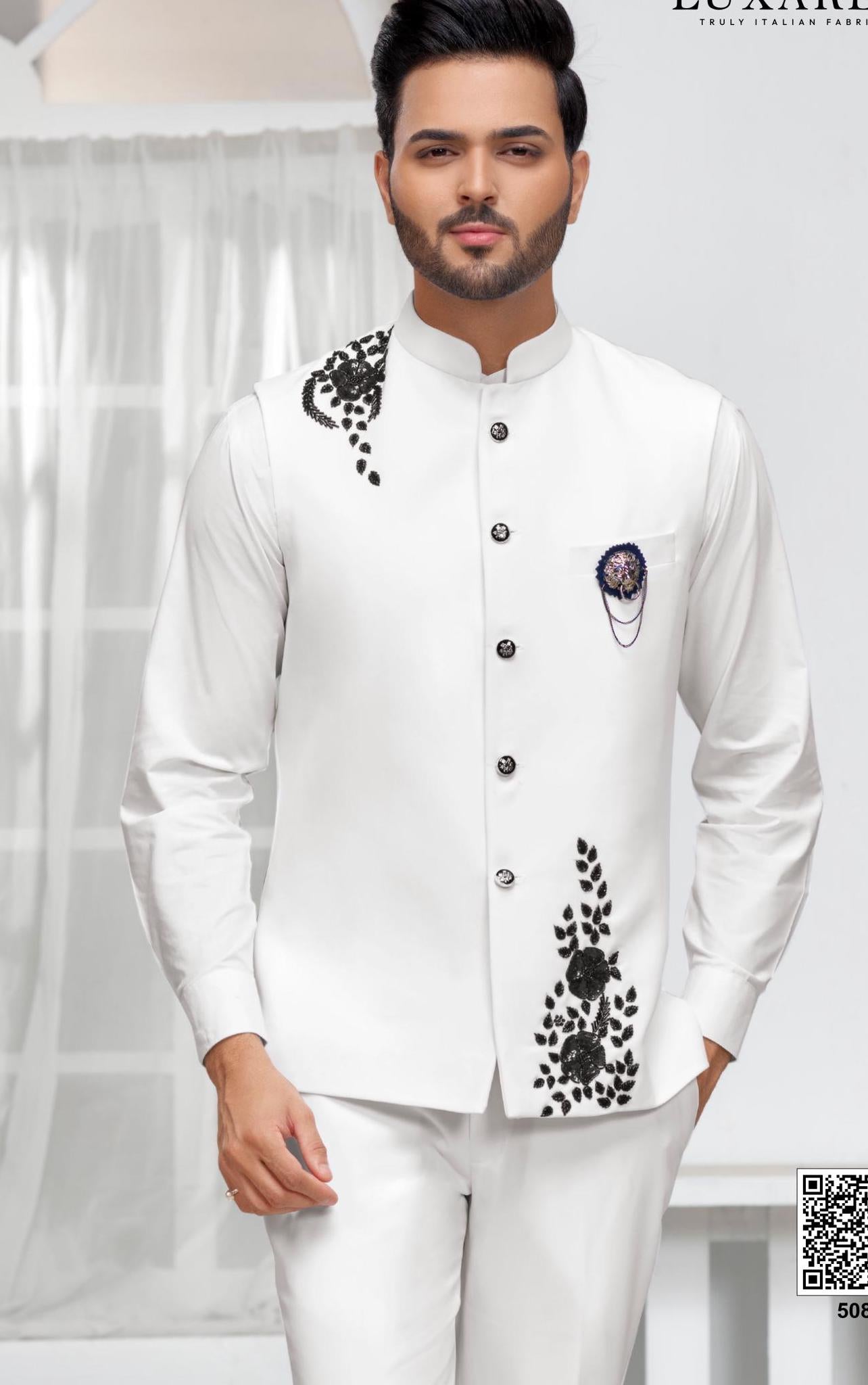 Handcrafted White Nehru Jacket: Groom Wedding Modi Jacket