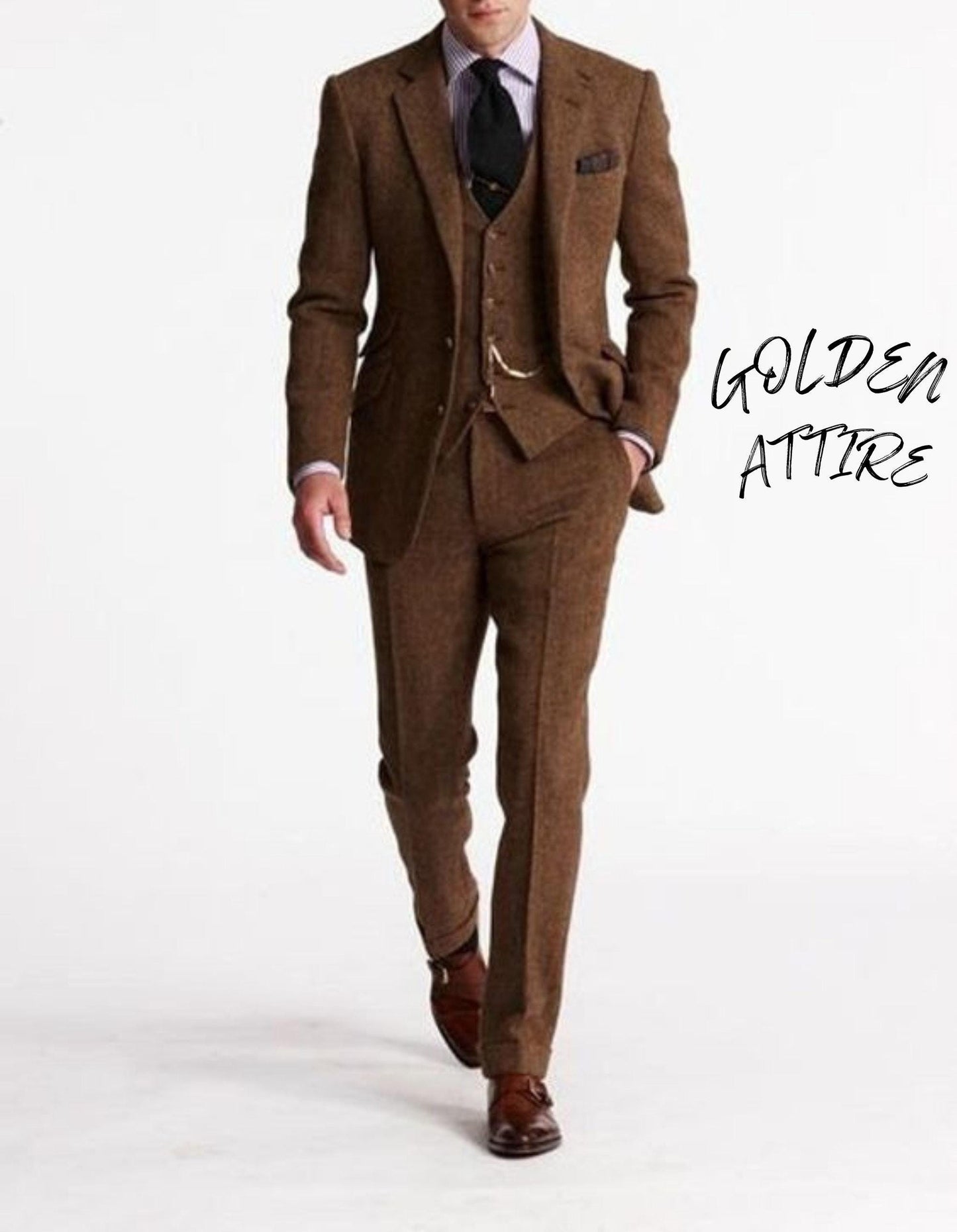 Terracotta Tweed Suit: Luxury Wool 3 Piece Wedding Suit