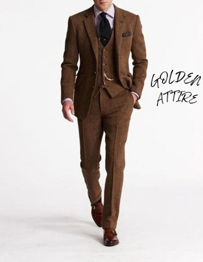 Terracotta Tweed Suit: Luxury Wool 3 Piece Wedding Suit