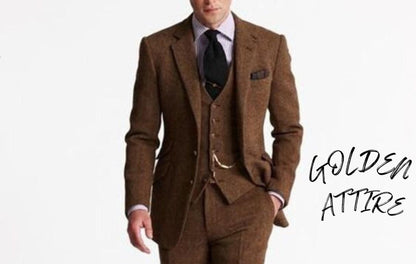 Terracotta Tweed Suit: Luxury Wool 3 Piece Wedding Suit