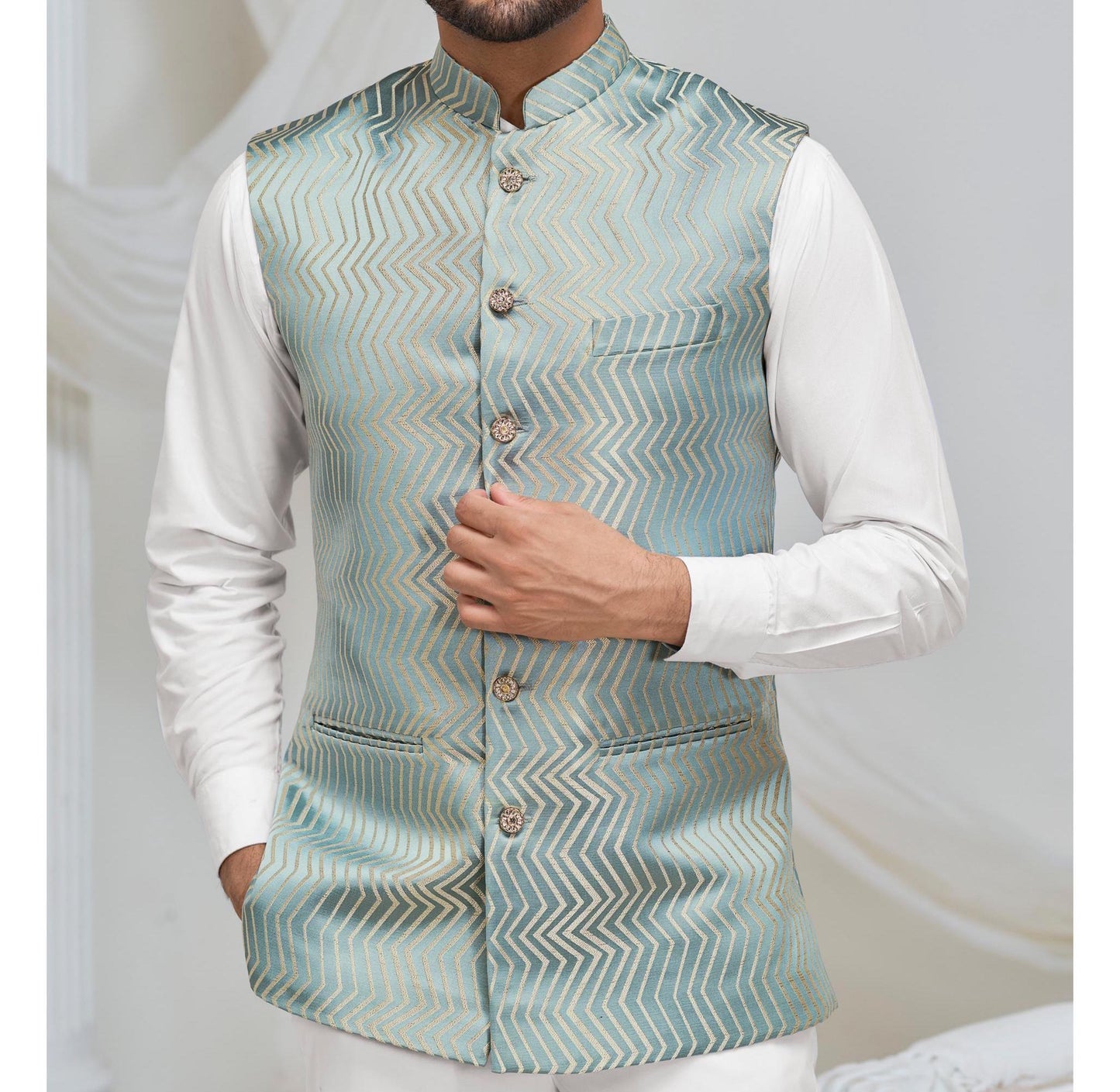 Men's Handcrafted Nehru Jacket: Indian Wedding Groom Vest