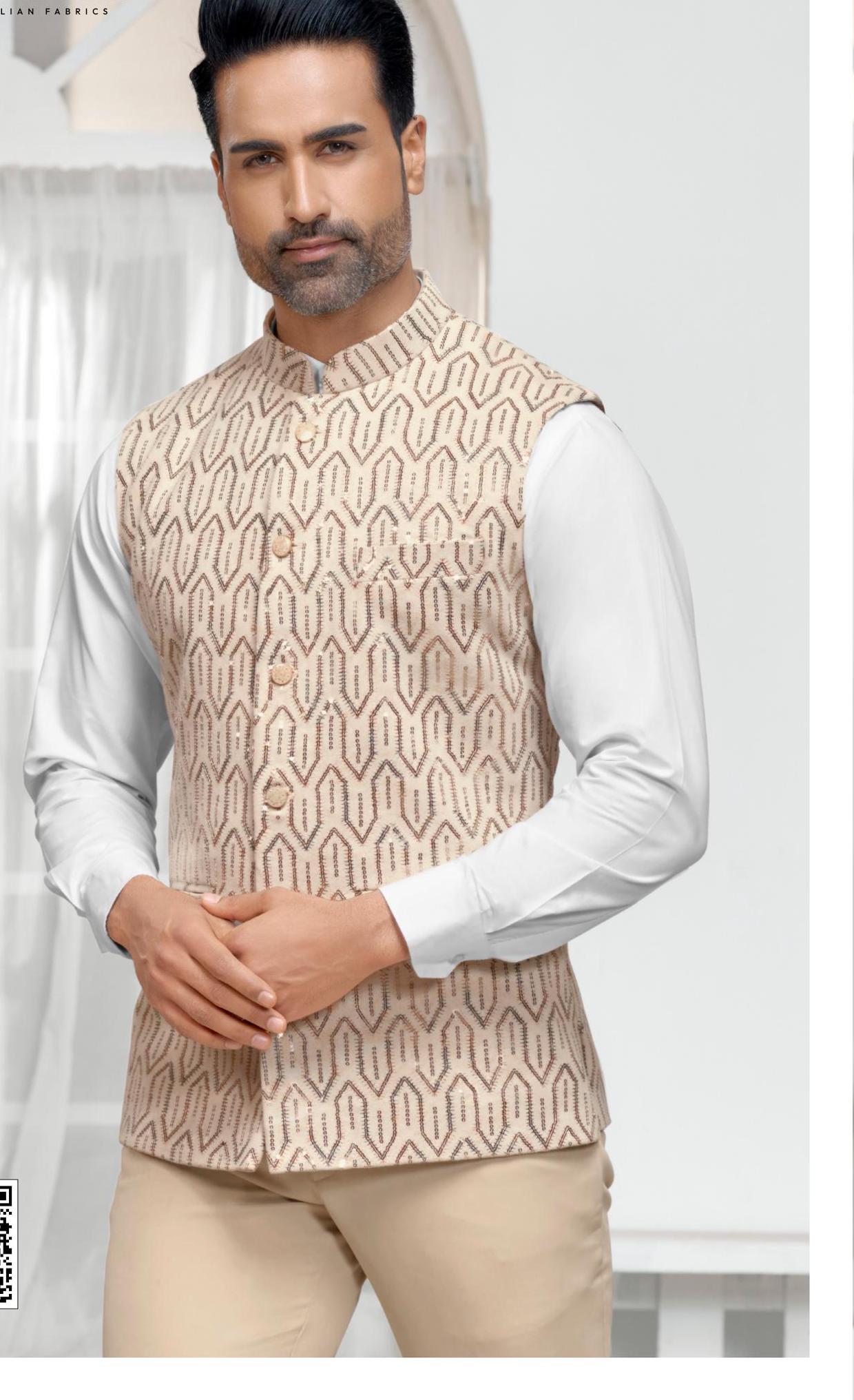 Ivory Nehru Jacket: Men's Beige Modi Vest, Indian Wedding Groom Attire