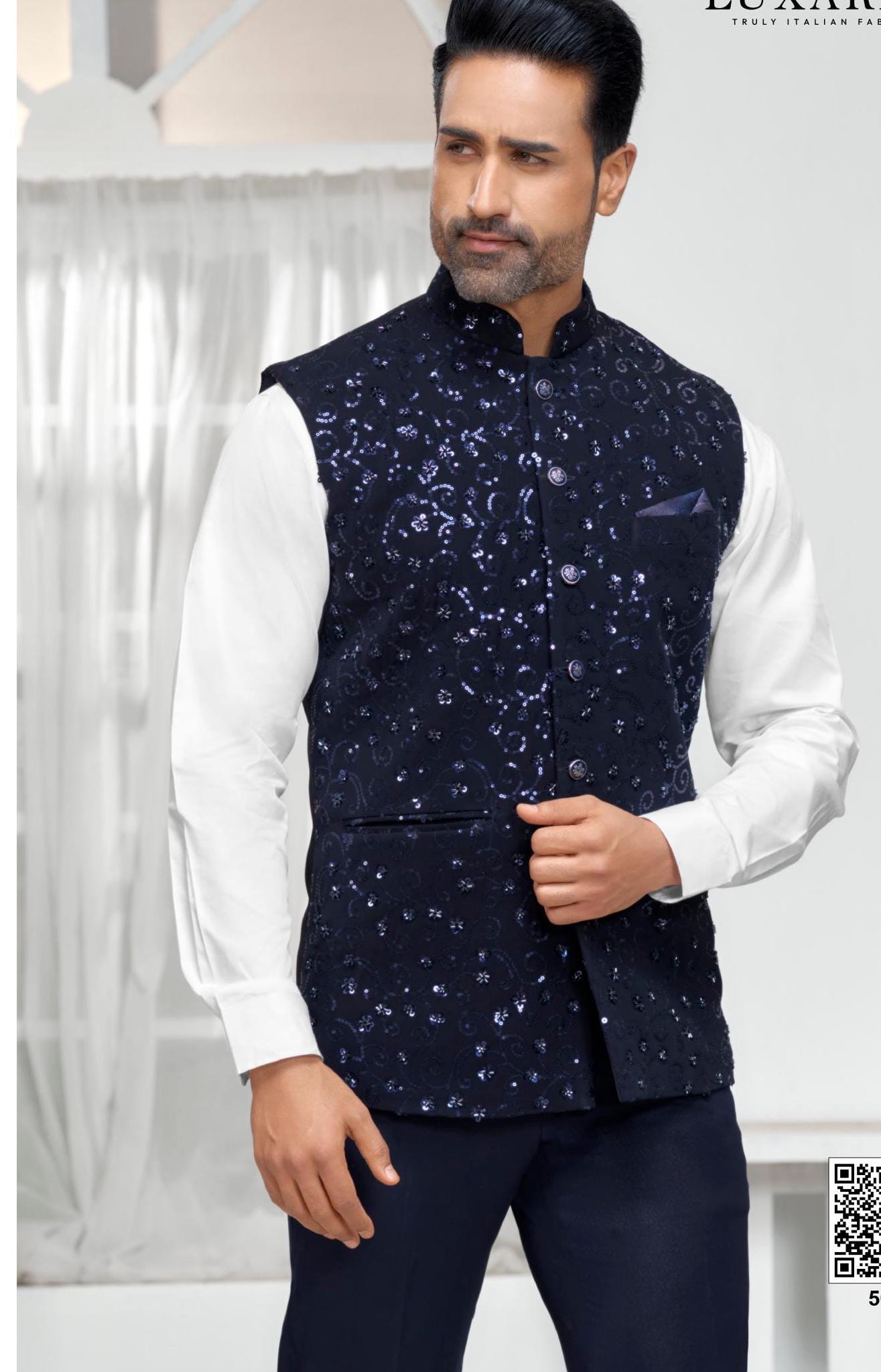 Handcrafted Navy Blue Nehru Jacket: Men's Modi Vest