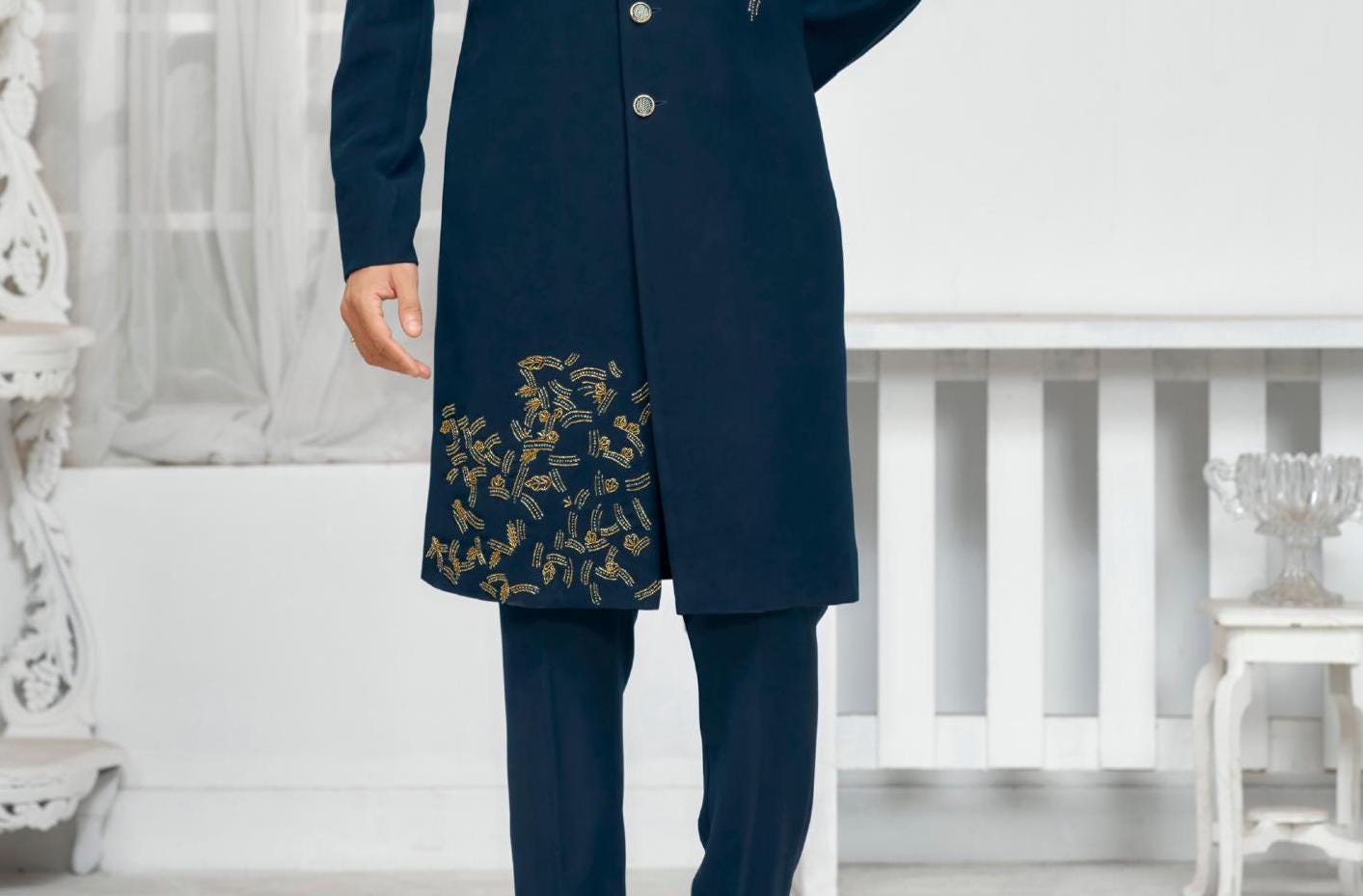 Blue Sherwani for Groom: Bollywood Bandhgala Suit