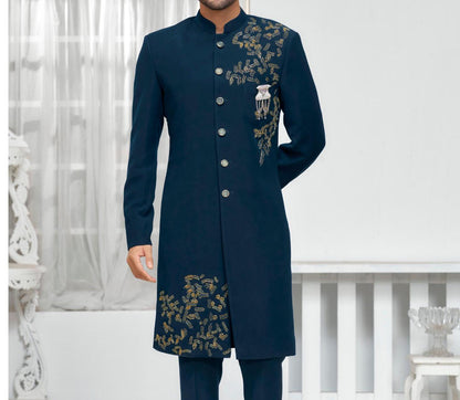 Blue Sherwani for Groom: Bollywood Bandhgala Suit