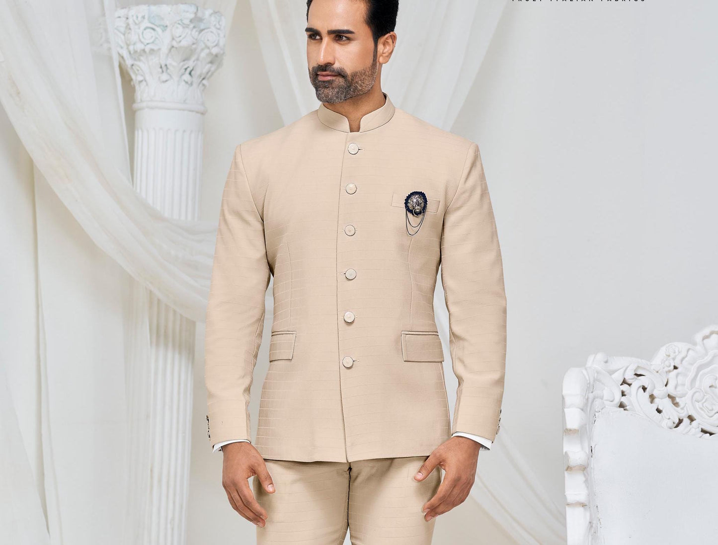 Beige Groom Jodhpuri Suit: Indian Wedding Outfit