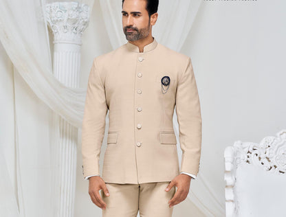 Beige Groom Jodhpuri Suit: Indian Wedding Outfit