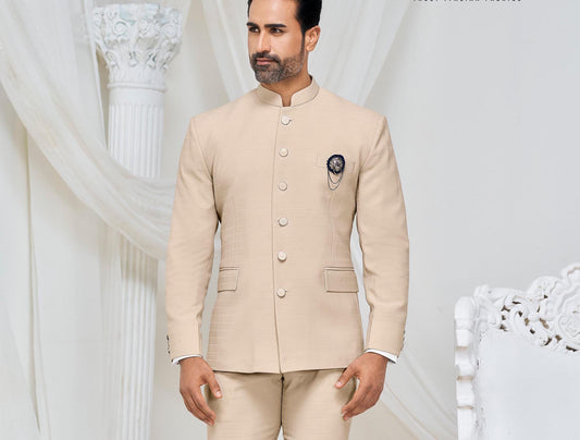 Beige Groom Jodhpuri Suit: Indian Wedding Outfit
