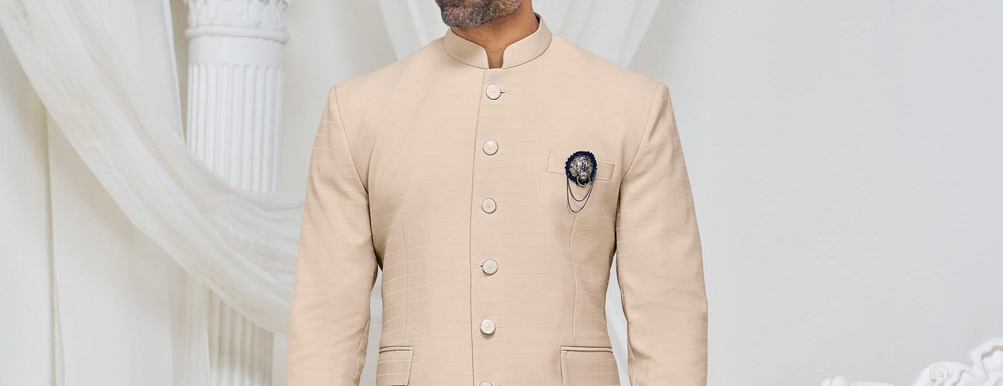 Beige Groom Jodhpuri Suit: Indian Wedding Outfit