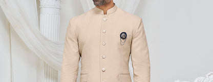 Beige Groom Jodhpuri Suit: Indian Wedding Outfit