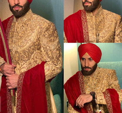 Royal Golden Sherwani: Indian Groom Wedding Outfit