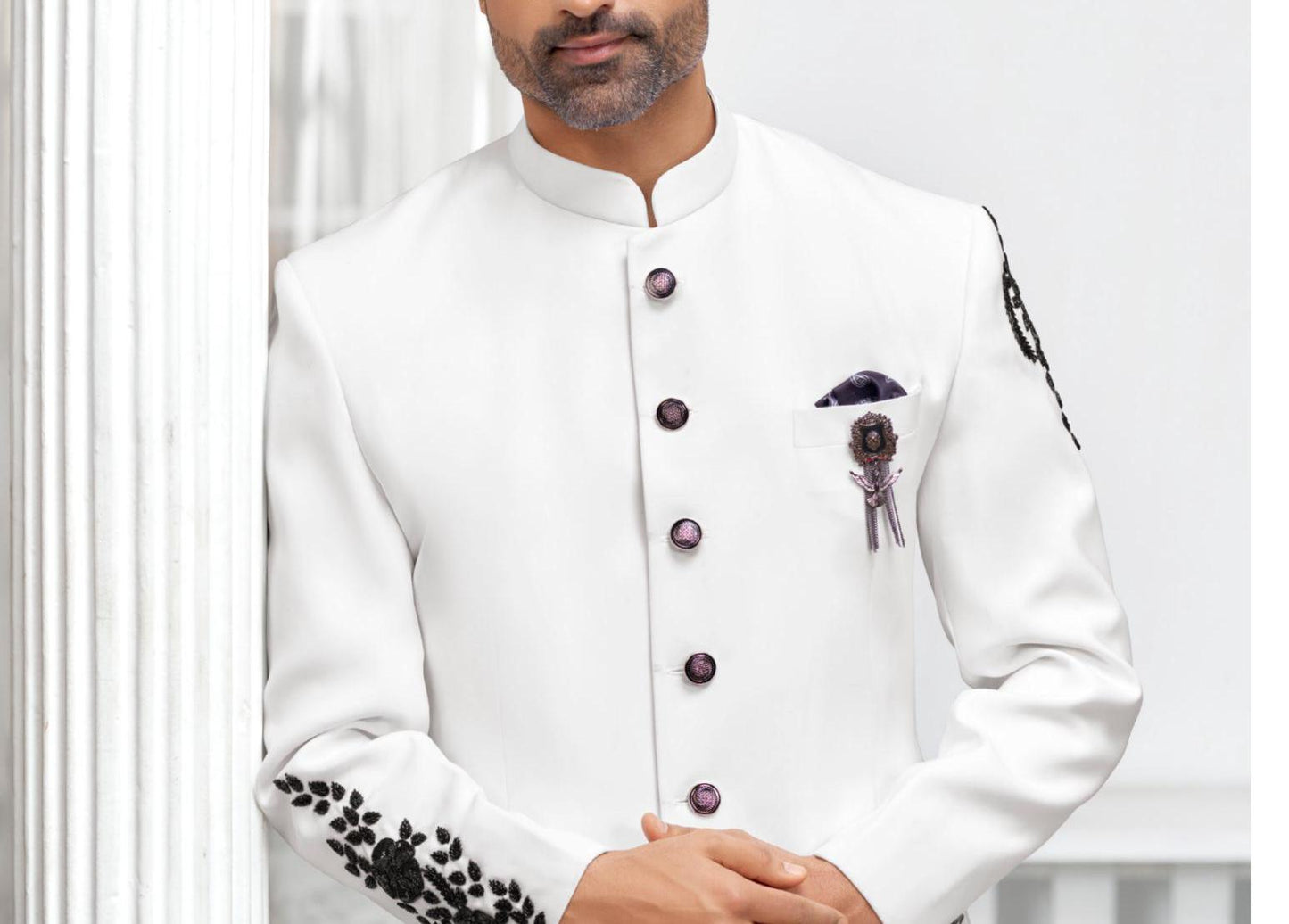 White Handwork Jodhpuri Suit, Indian Groom Wedding Outfit