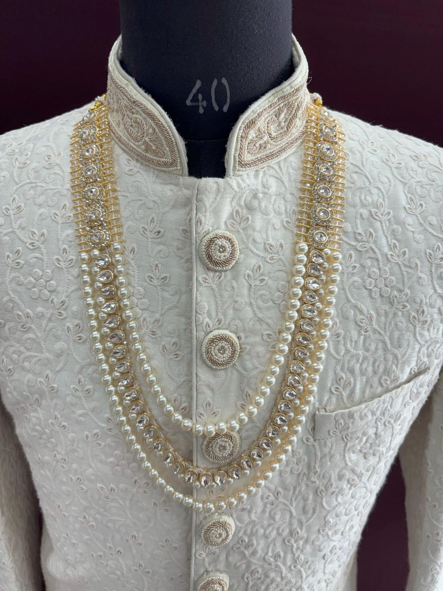 Groom Sherwani Necklace: Pearl & Stone Wedding Kantha