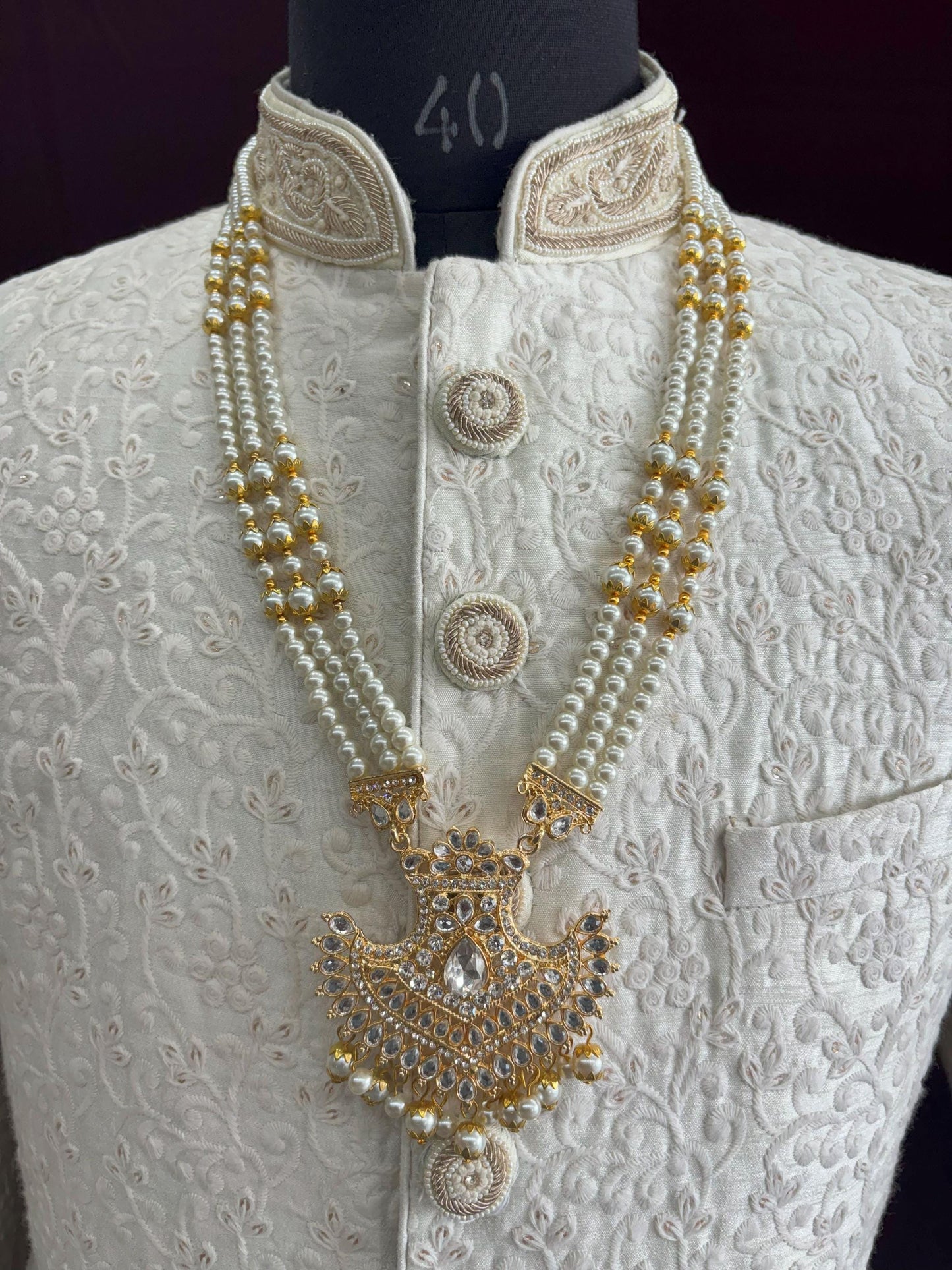 Indian Wedding Groom Necklace: Pearl & Stone Sherwani Kantha