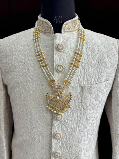 Indian Wedding Groom Necklace: Pearl & Stone Sherwani Kantha