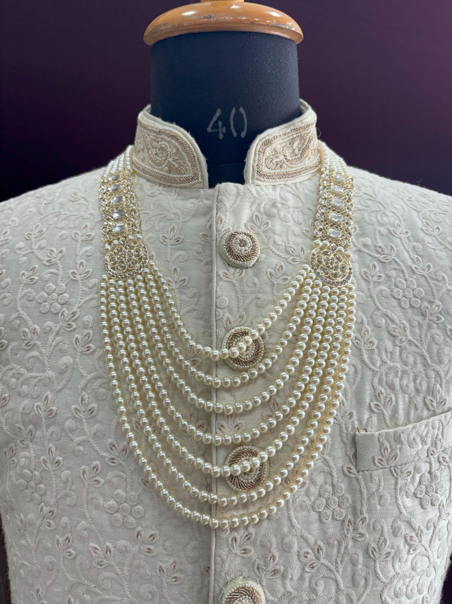 Kundan Groom Necklace, Pearl & Stone Sherwani Mala