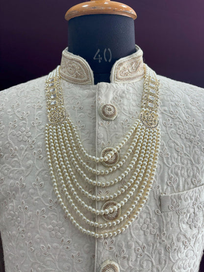 Kundan Groom Necklace, Pearl & Stone Sherwani Mala
