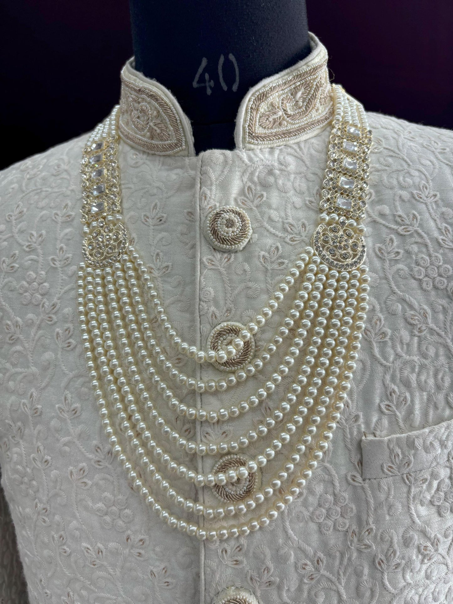 Kundan Groom Necklace, Pearl & Stone Sherwani Mala