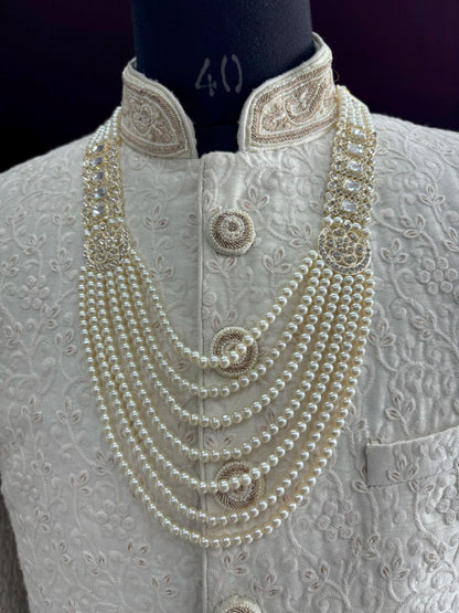 Kundan Groom Necklace, Pearl & Stone Sherwani Mala