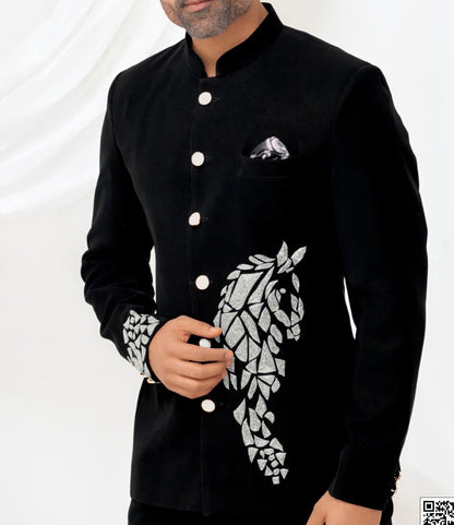 Black Handwork Jodhpuri Suit: Indian Groom Wedding Outfit