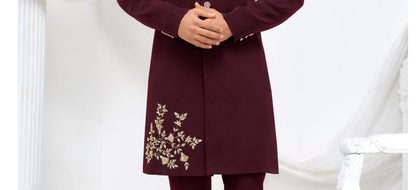 Maroon Groom Sherwani: Indian Wedding Outfit with Embroidery