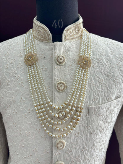 Groom Pearl Necklace, Sherwani Kantha, Men's Wedding Jewelry