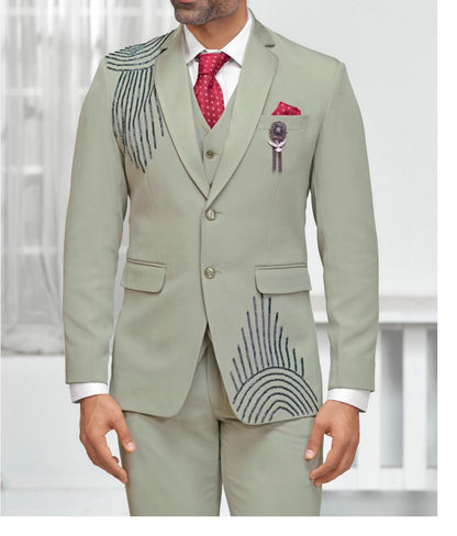 Sage Green 3-Piece Suit: Handcrafted Groom Wedding Suit