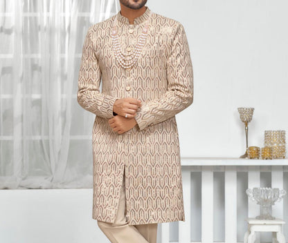 Handcrafted Golden Wedding Sherwani, Indian Groom Attire