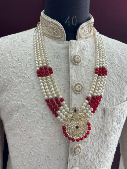 Kundan Groom Necklace, Maroon & White Sherwani Wedding Jewelry
