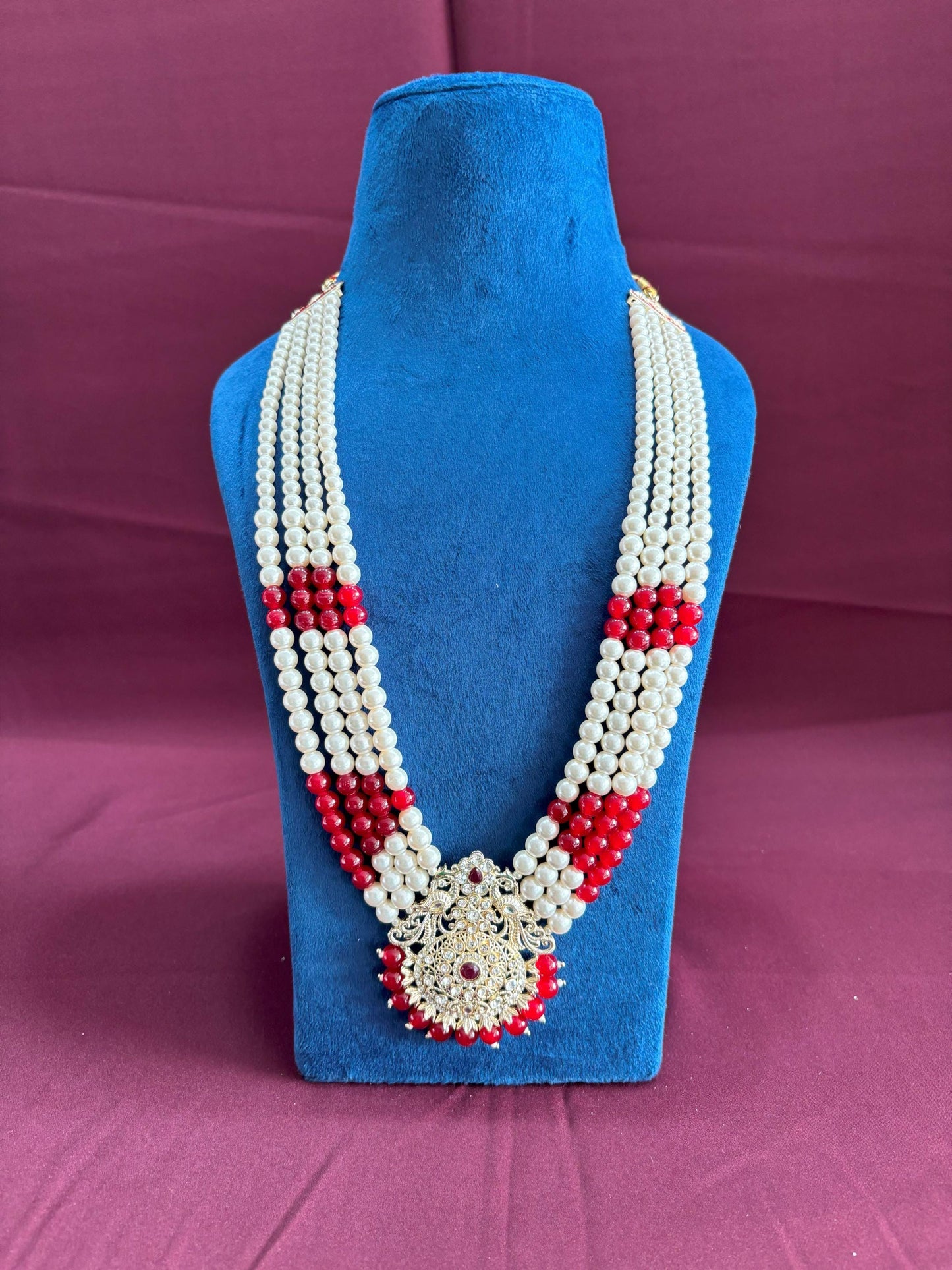 Kundan Groom Necklace, Maroon & White Sherwani Wedding Jewelry