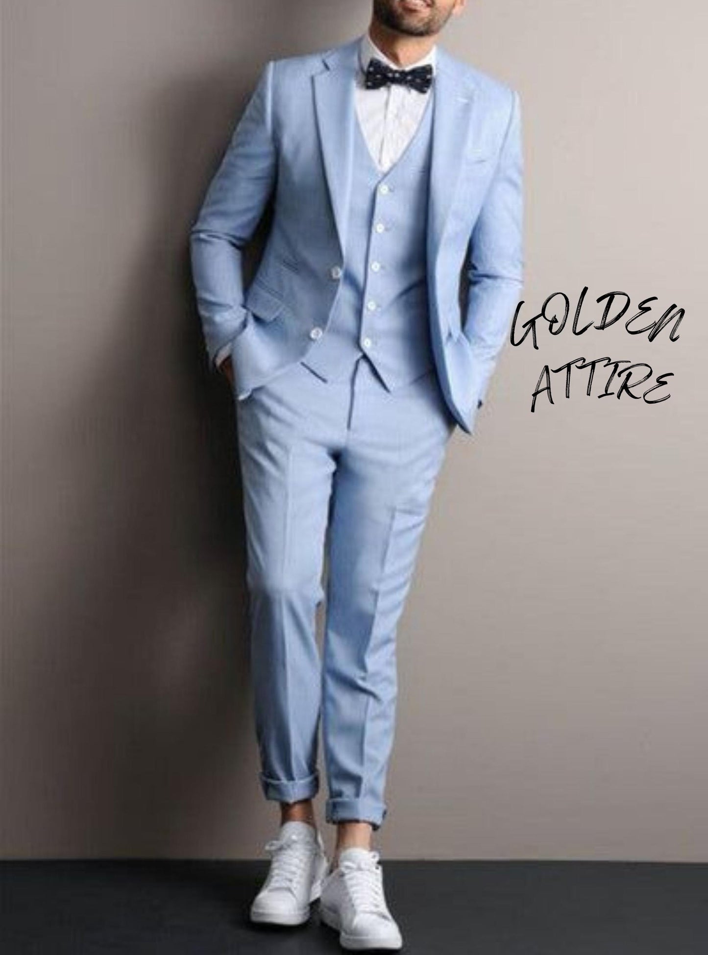 Sky Blue 3-Piece Suit: Luxury Wedding Groom Wear