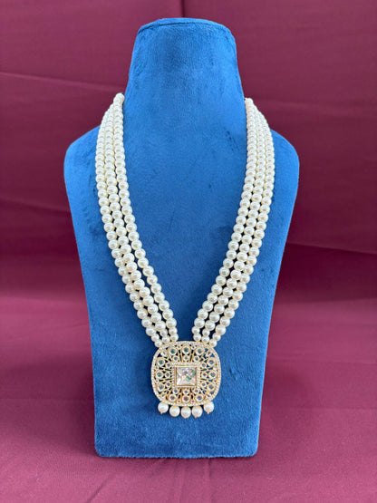 White Kundan Groom Necklace, Sherwani Mala Wedding Jewelry