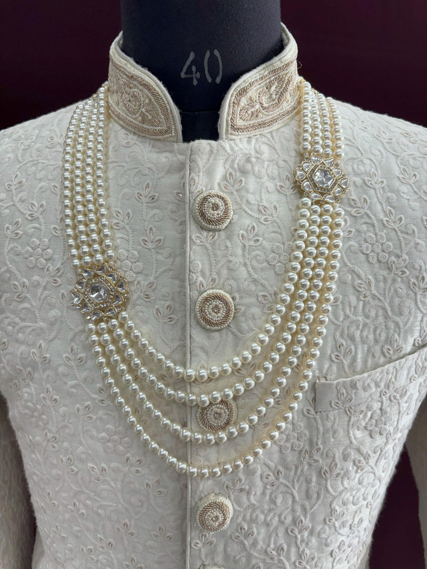 Ivory Pearl Groom Necklace, Sherwani Wedding Mala