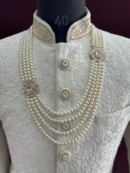 Ivory Pearl Groom Necklace, Sherwani Wedding Mala