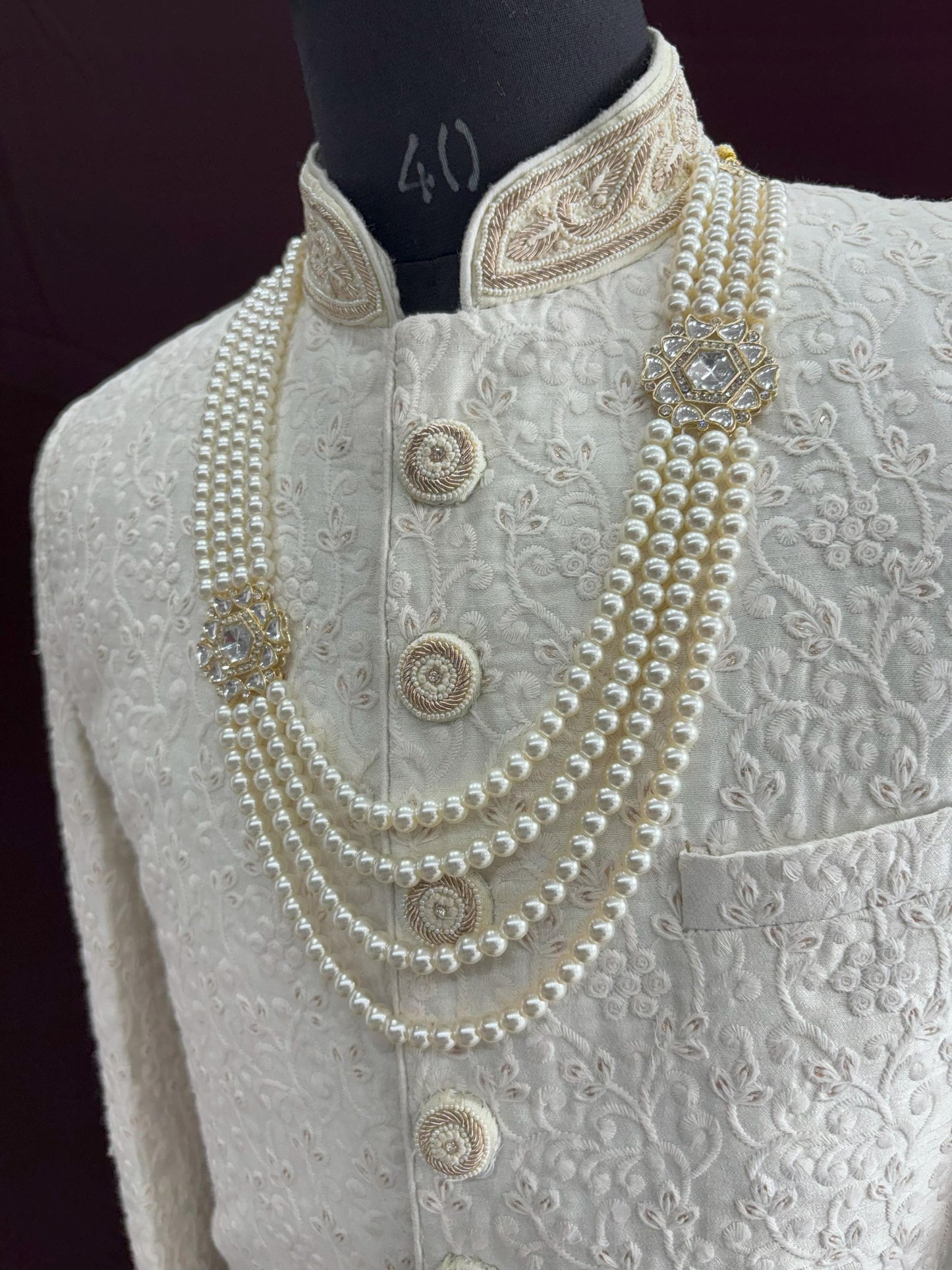 Ivory Pearl Groom Necklace, Sherwani Wedding Mala