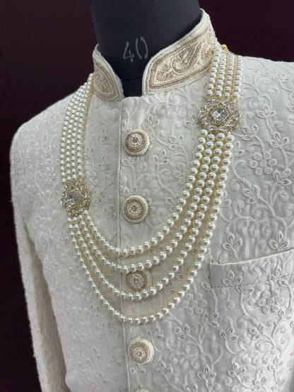 Ivory Pearl Groom Necklace, Sherwani Wedding Mala